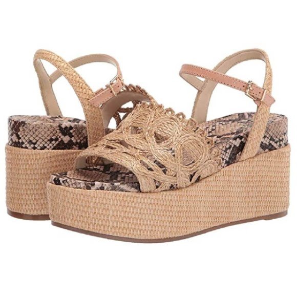 Jessica Simpson $89 Camilia Wedge Sandals Natural Rattan Sz 10 NIB ! - Picture 1 of 3